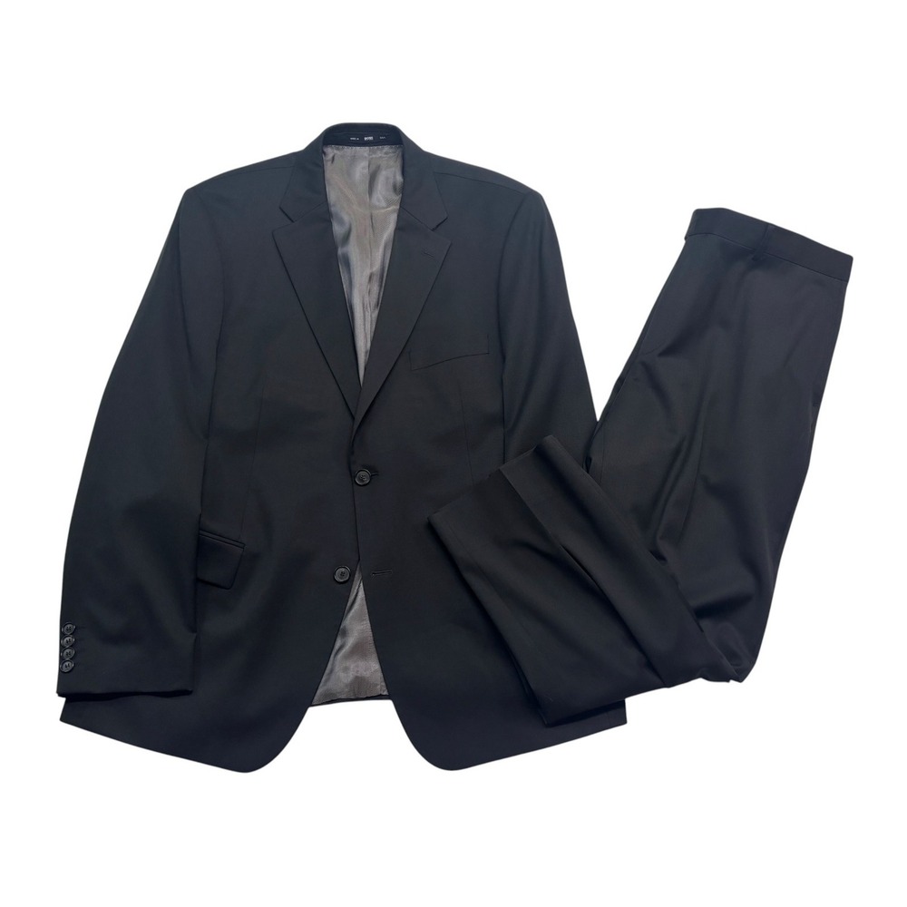 vtg Hugo Boss 46R 40x32 Black 2pc Pant Suit Pasolini Movie US 2 Wool USA